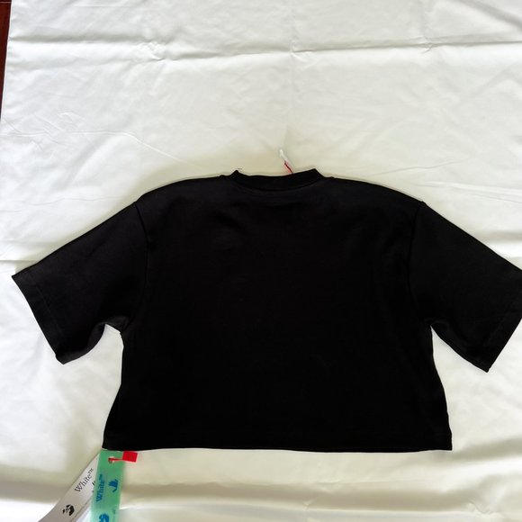 Off-White Black Logo Stamp-Print Ribbed Crop Tee - Picture 3 of 8